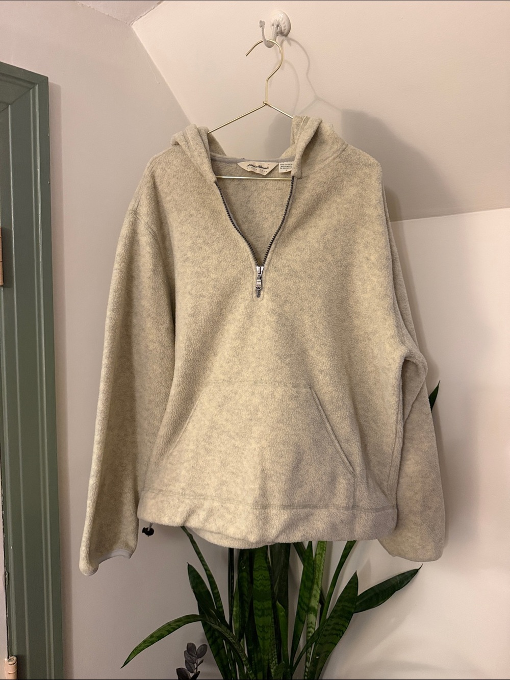 Eddie Bauer Men's Hooded Half-Zip Sweater in Light Beige